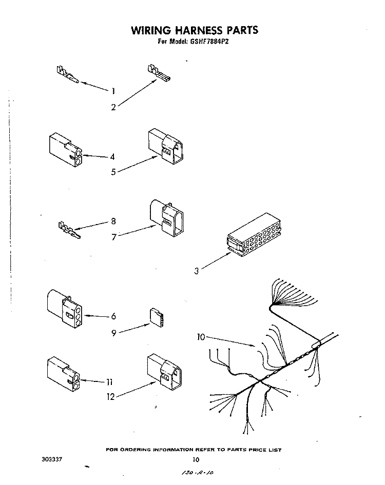 WIRING HARNESS Diagram and Parts List for GSHF7884P2  Whirlpool Dishwasher