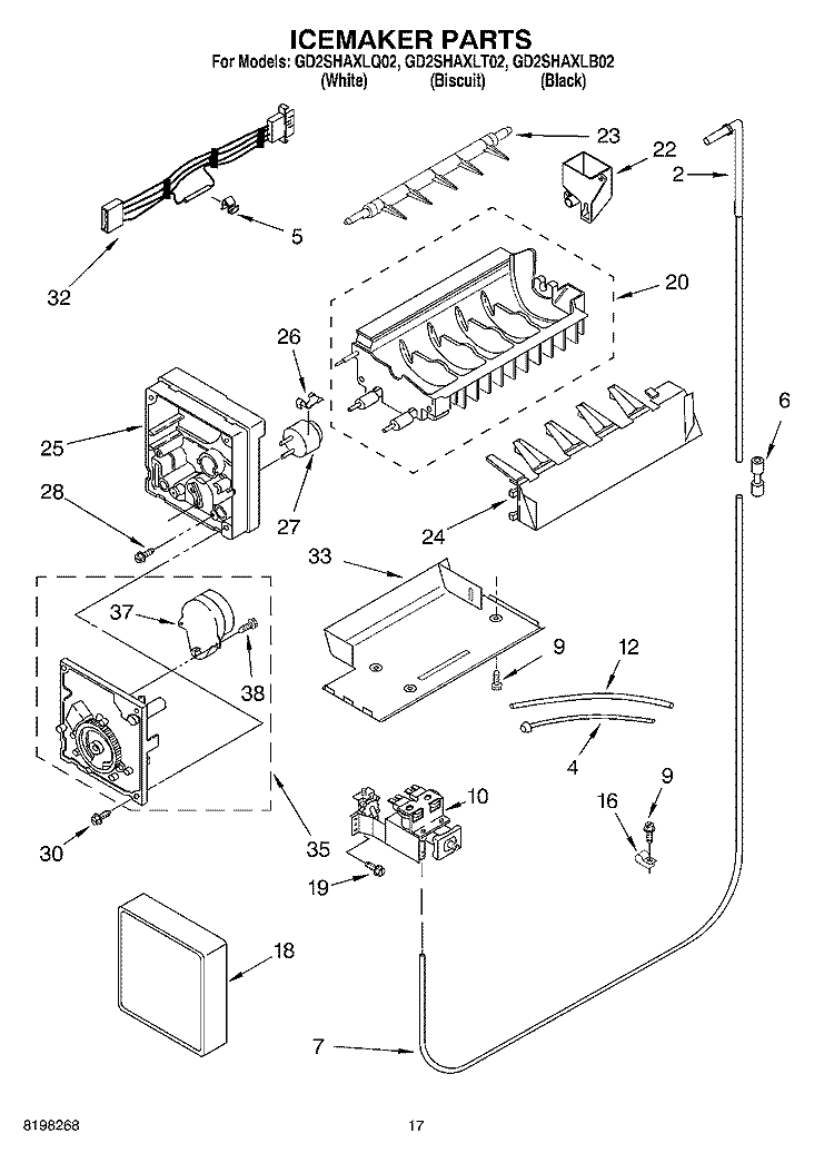 ICE MAKER Diagram and Parts List for GD2SHAXLT02  Whirlpool Refrigerator