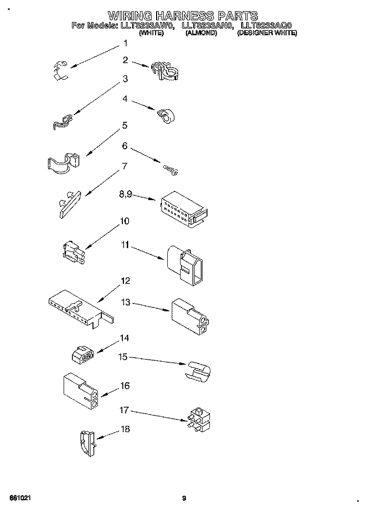 WIRING HARNESS Diagram and Parts List for LLT8233AN0  Whirlpool Washer