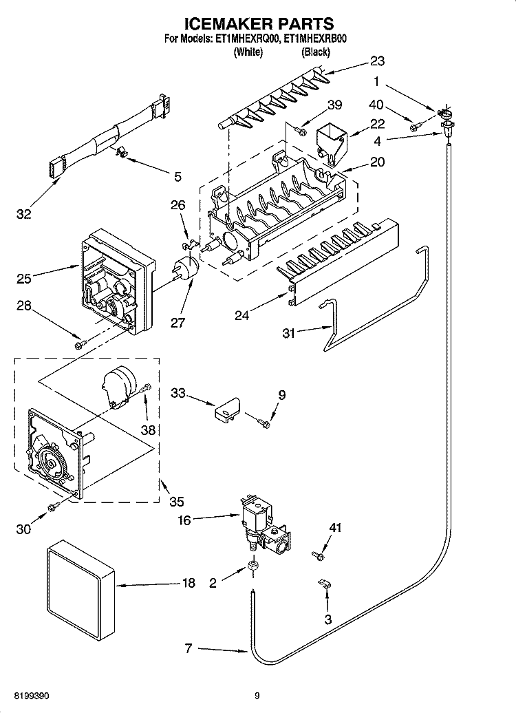 ICEMAKER PARTS Diagram and Parts List for ET1MHEXRB00  Whirlpool Refrigerator