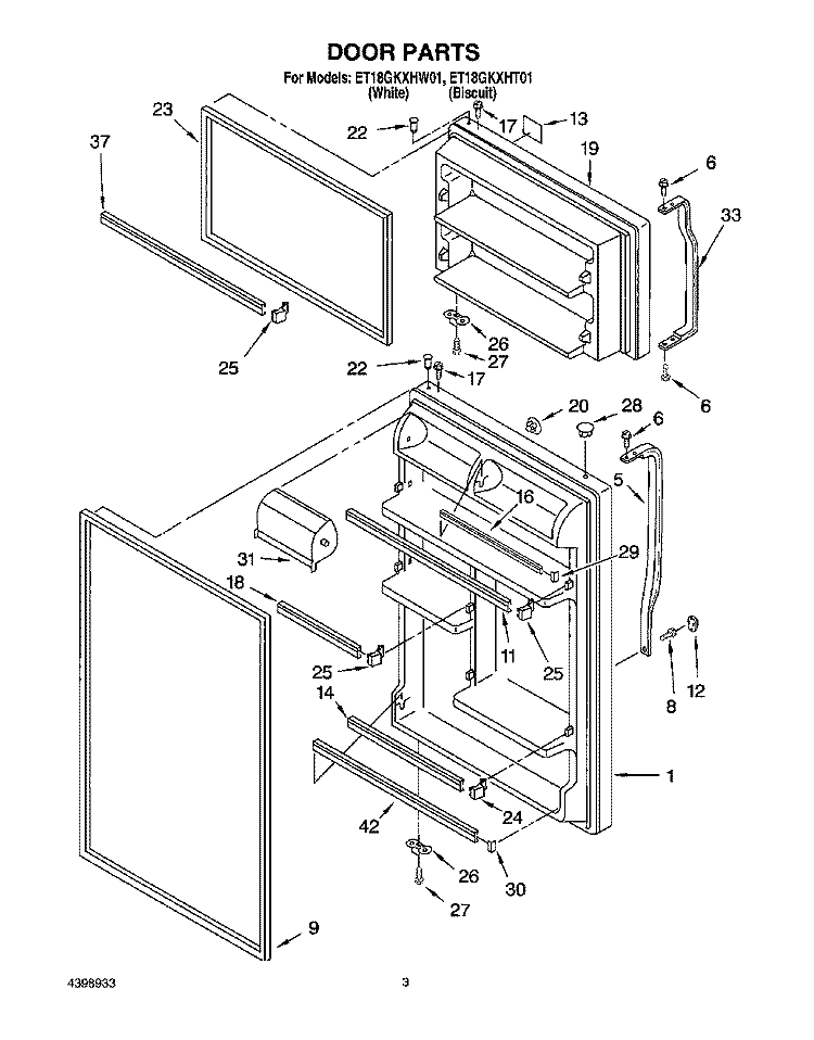 DOOR Diagram and Parts List for ET18GKXHW01  Whirlpool Refrigerator