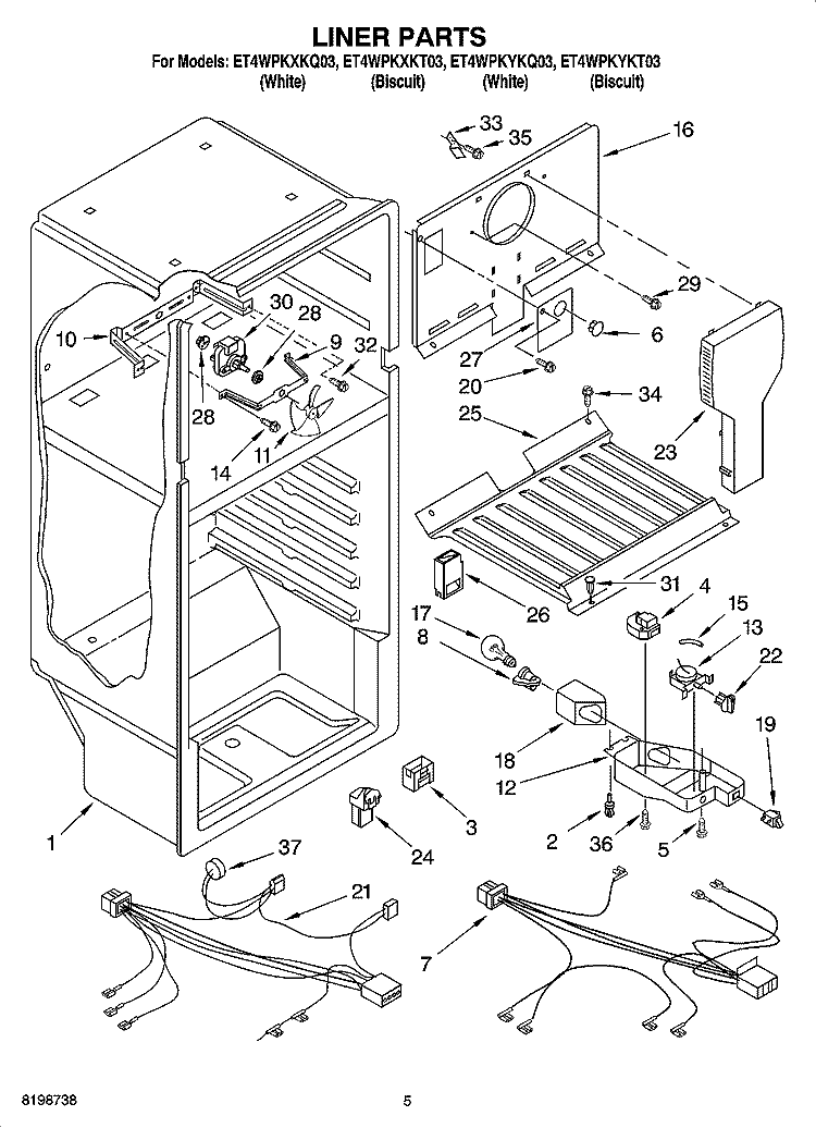 LINER PARTS Diagram and Parts List for ET4WPKYKT03  Whirlpool Refrigerator