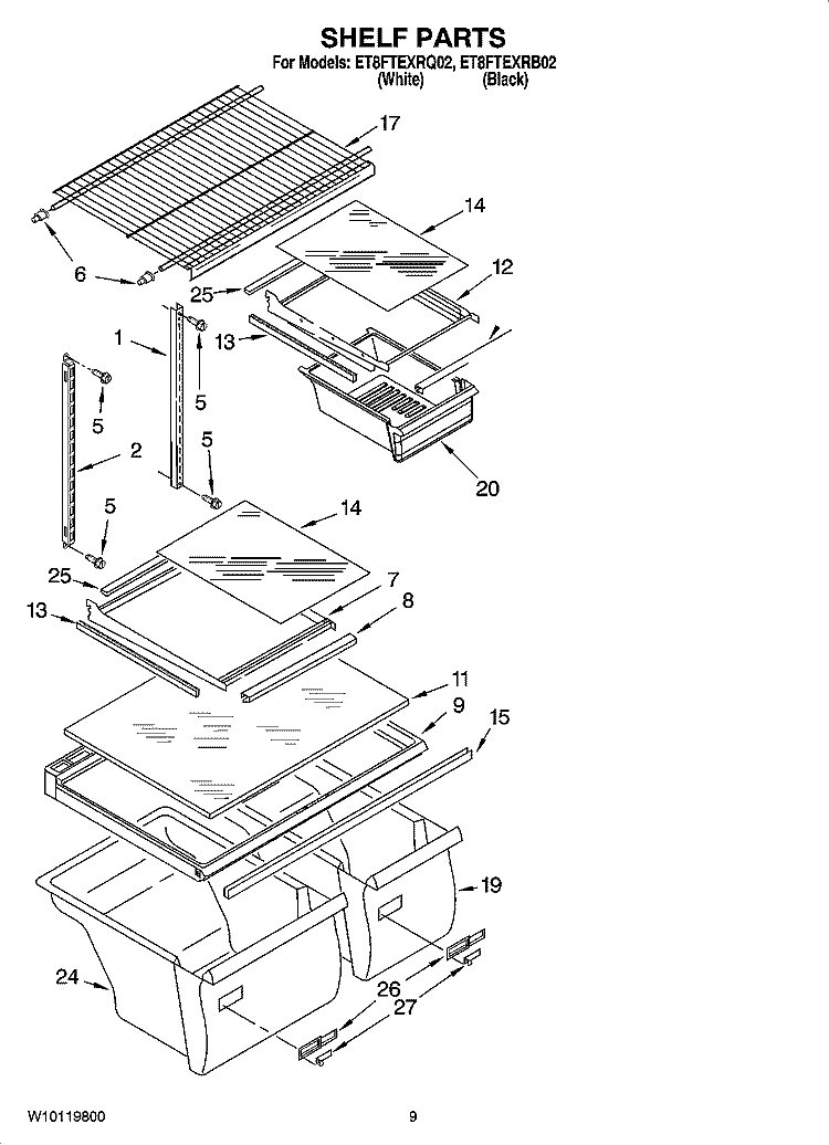 SHELF PARTS, OPTIONAL PARTS Diagram and Parts List for ET8FTEXRB02  Whirlpool Refrigerator