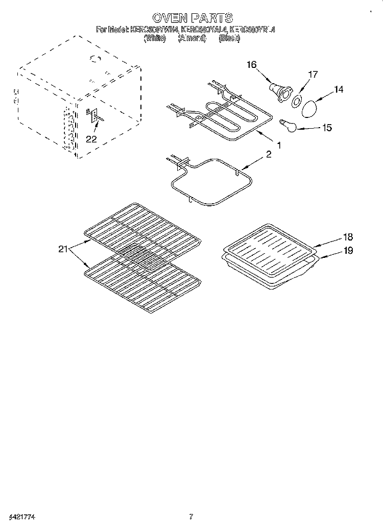 OVEN Diagram and Parts List for KERC500YWH4  KitchenAid Range