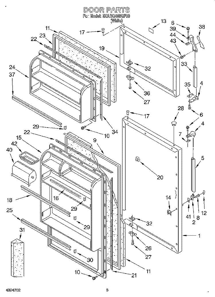 DOOR Diagram and Parts List for 3XARG468GF00  Whirlpool Refrigerator