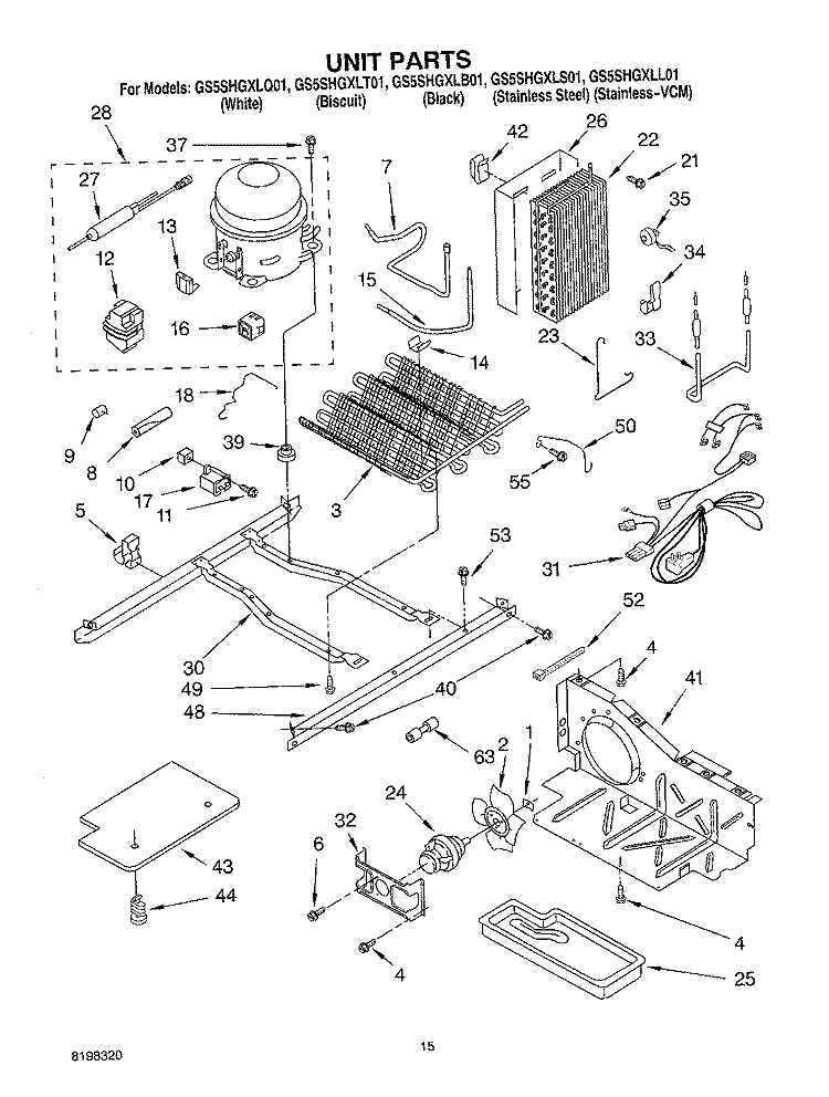 UNIT PARTS Diagram and Parts List for GS5SHGXLQ01  Whirlpool Refrigerator