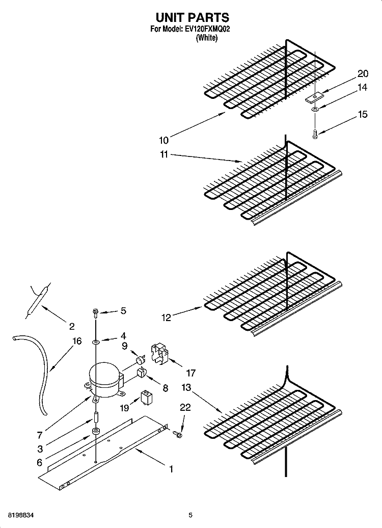 UNIT PARTS Diagram and Parts List for EV120FXMQ02  Whirlpool Freezer