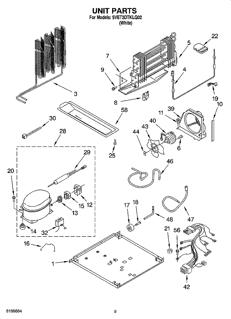 UNIT PARTS Diagram and Parts List for 5VET3DTKLQ02  Whirlpool Refrigerator