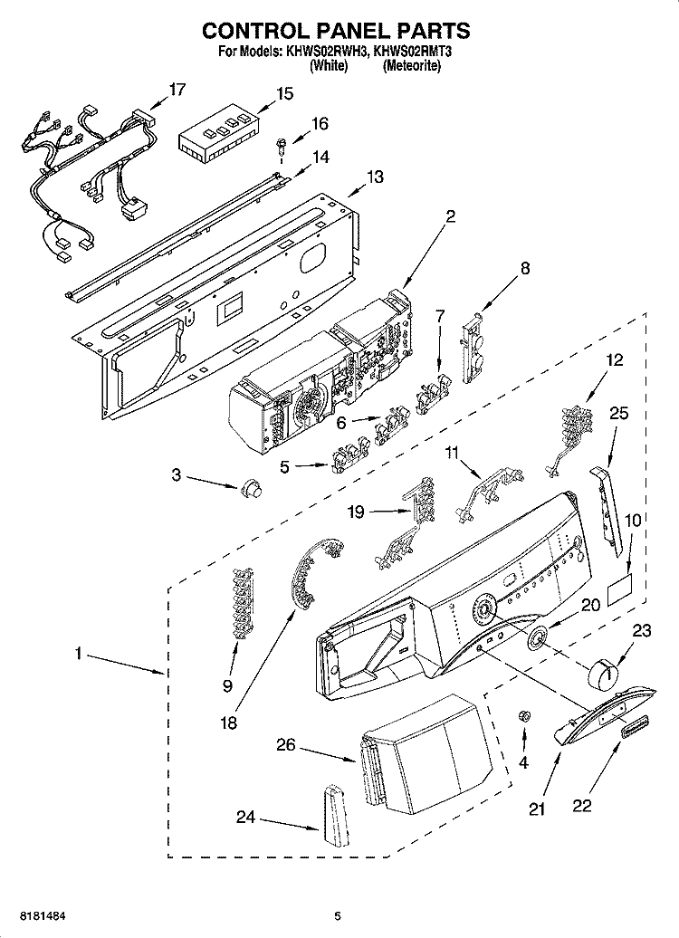 CONTROL PANEL PARTS Diagram and Parts List for KHWS02RWH3  KitchenAid Washer