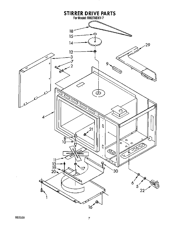 STIRRER DRIVE Diagram and Parts List for RM278BXV7  Whirlpool Microwave Oven Combo