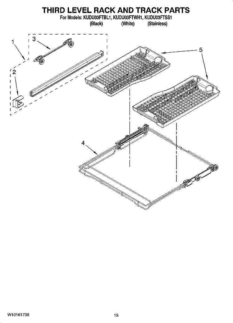 THIRD LEVEL RACK AND TRACK PARTS Diagram and Parts List for KUDU03FTWH1  KitchenAid Dishwasher