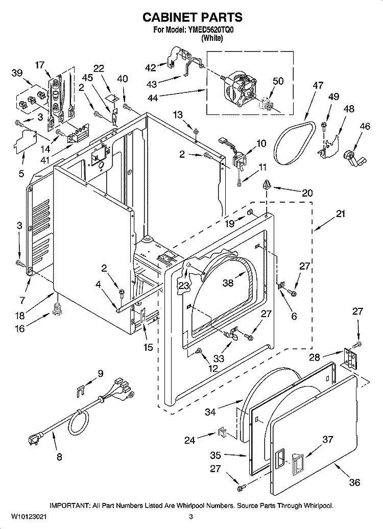 CABINET PARTS Diagram and Parts List for YMED5620TQ0  Maytag Dryer
