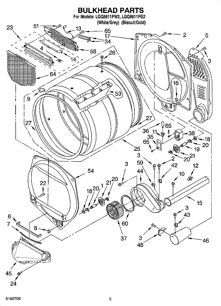 BULKHEAD PARTS Diagram and Parts List for LGQ8611PG2  Whirlpool Dryer