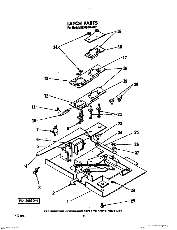 LATCH Diagram and Parts List for KEMS376SBL1  KitchenAid Microwave Oven Combo