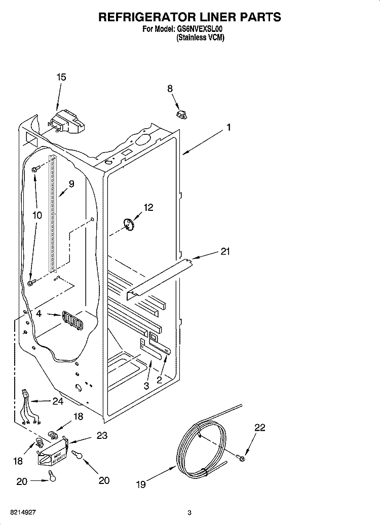 REFRIGERATOR LINER PARTS Diagram and Parts List for GS6NVEXSL00  Whirlpool Refrigerator