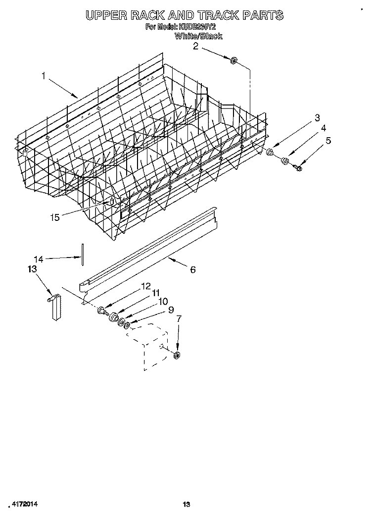 UPPER RACK AND TRACK Diagram and Parts List for KUDB230Y2  KitchenAid Dishwasher