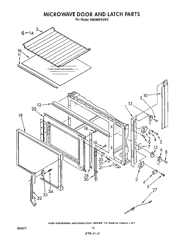 MICROWAVE DOOR AND LATCH , LIT/OPTIONAL Diagram and Parts List for RM988PXVF3  Whirlpool Microwave Oven Combo