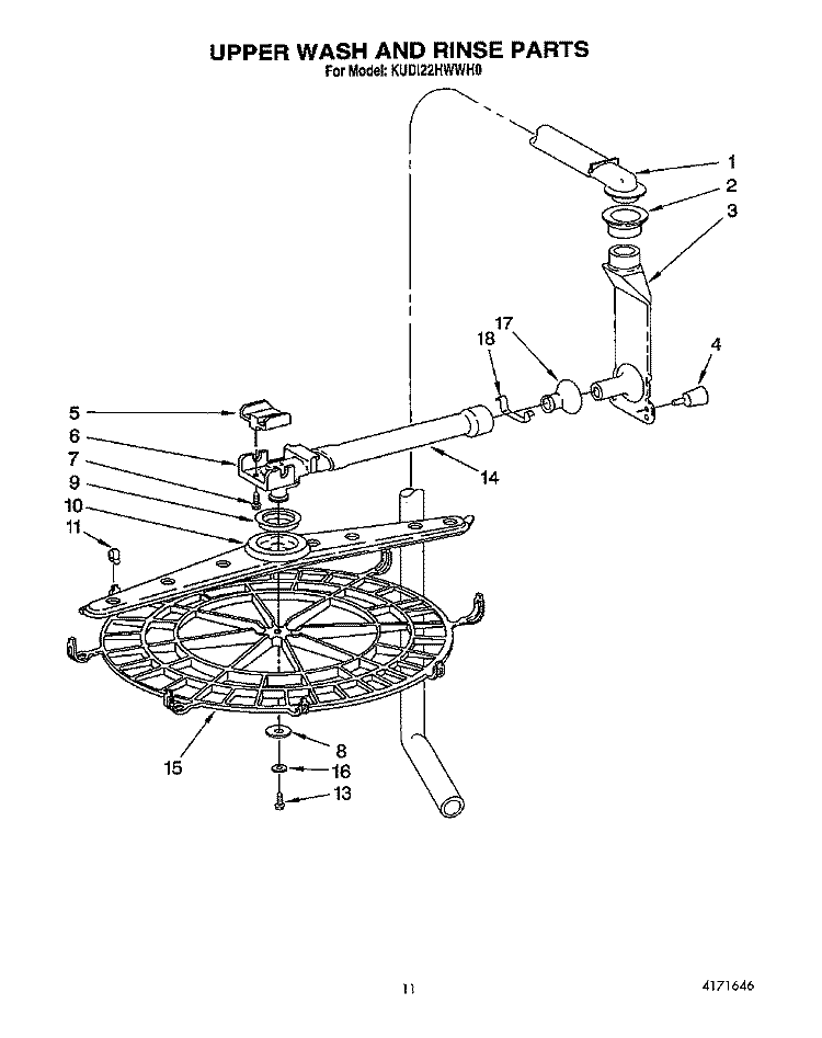 UPPER WASH AND RINSE Diagram and Parts List for KUDI22HWWH0  KitchenAid Dishwasher