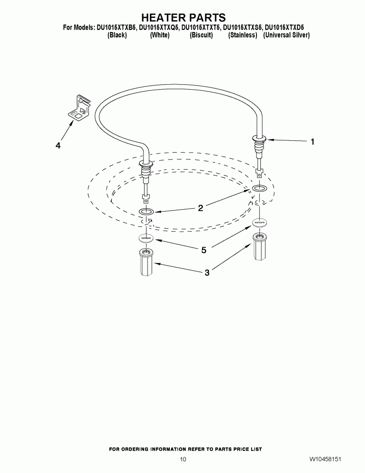 HEATER PARTS Diagram and Parts List for DU1015XTXB5  Whirlpool Dishwasher