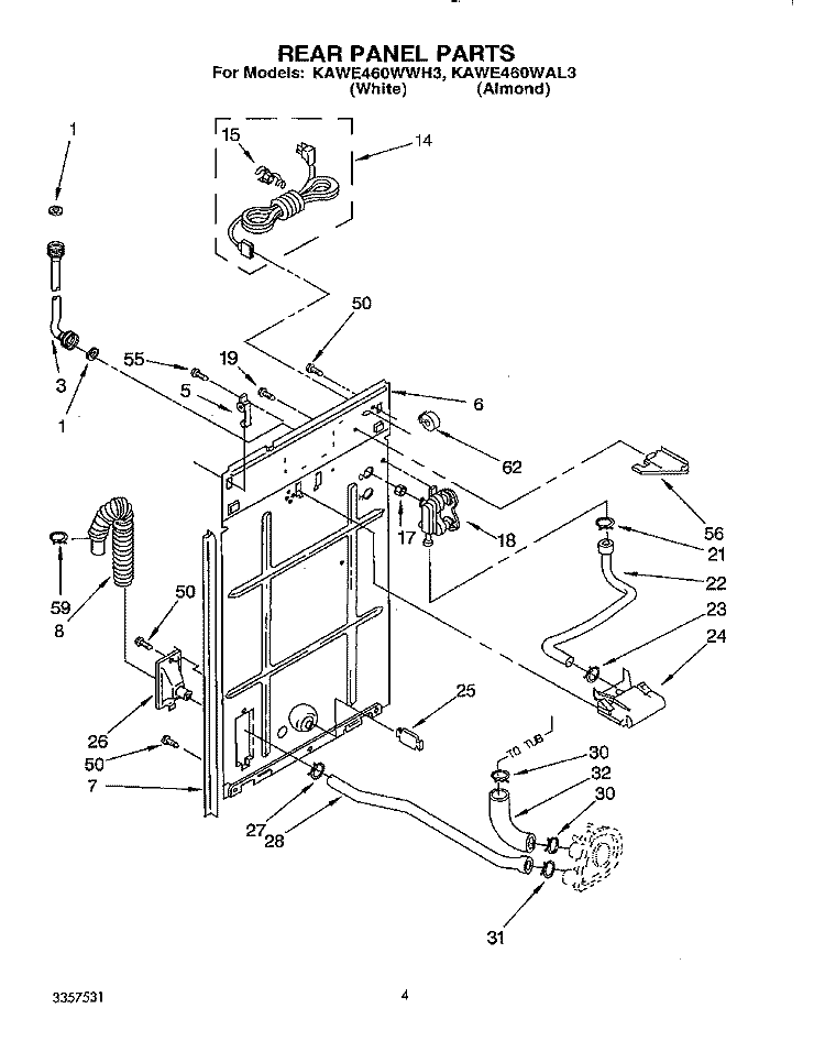 REAR PANEL Diagram and Parts List for KAWE460WAL3  KitchenAid Washer