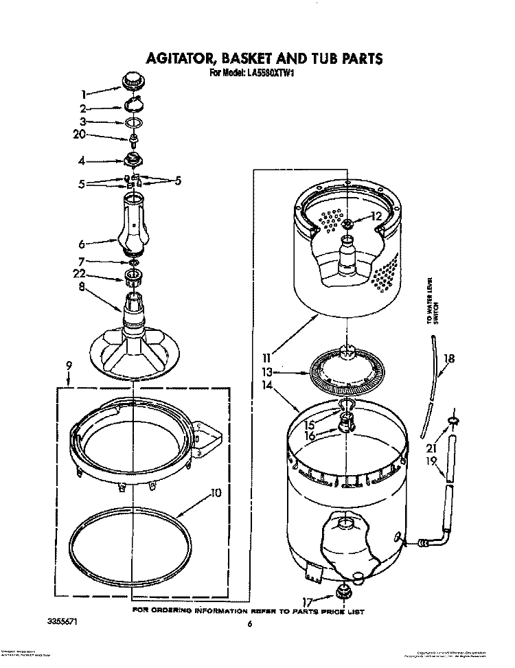 AGITATOR, BASKET AND TUB Diagram and Parts List for LA5580XTG1  Whirlpool Washer