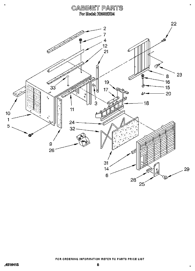 CABINET Diagram and Parts List for X05002X04  KitchenAid Air Conditioner