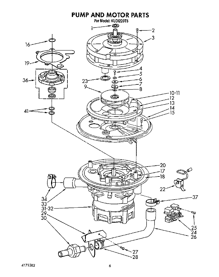 PUMP AND MOTOR Diagram and Parts List for KUDI220T5  KitchenAid Dishwasher