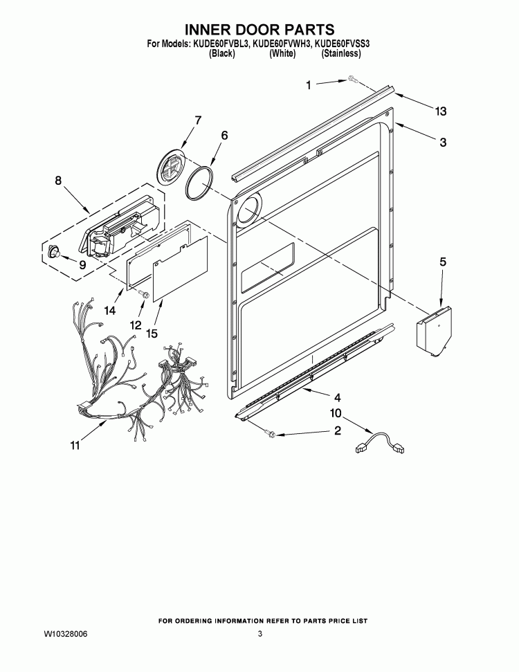 INNER DOOR PARTS Diagram and Parts List for KUDE60FVBL3  KitchenAid Dishwasher