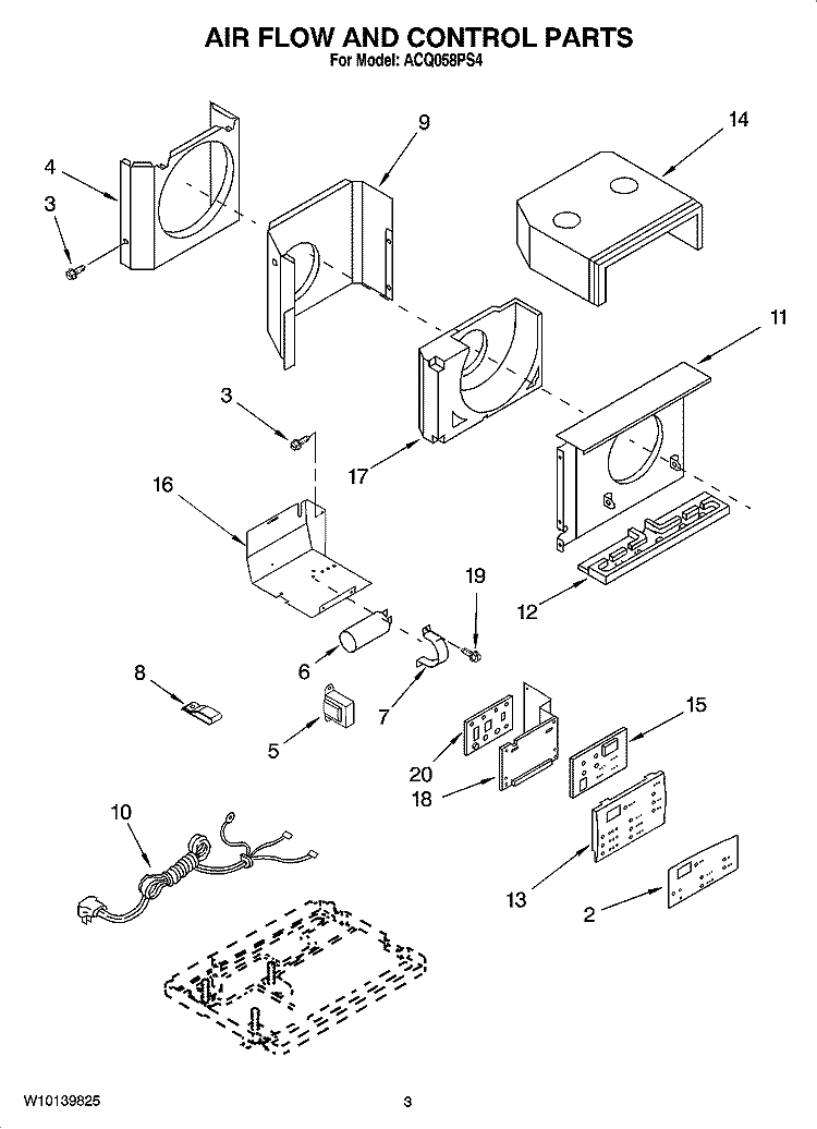 AIR FLOW AND CONTROL PARTS Diagram and Parts List for ACQ058PS4  Whirlpool Air Conditioner