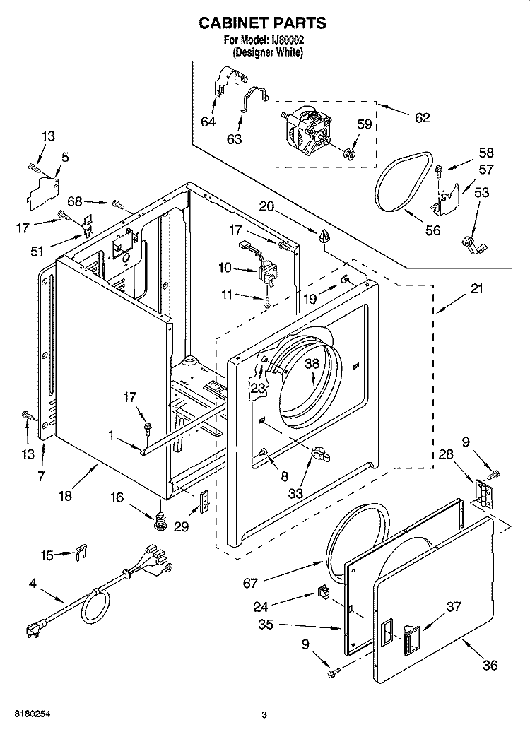 CABINET PARTS Diagram and Parts List for IJ80002  Inglis Dryer