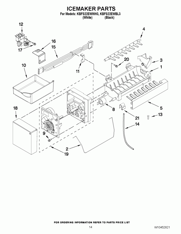 ICEMAKER PARTS Diagram and Parts List for KBFS22EWBL3  KitchenAid Refrigerator