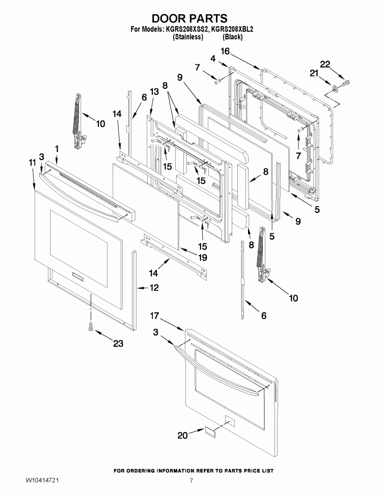 DOOR PARTS Diagram and Parts List for KGRS208XSS2  KitchenAid Range