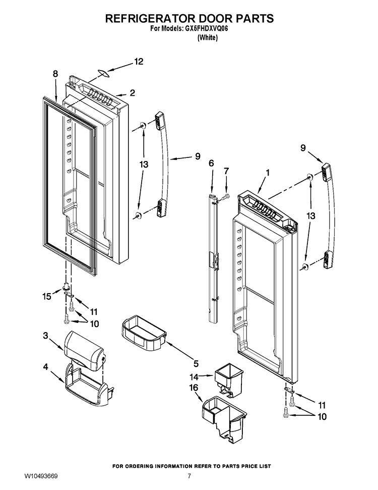REFRIGERATOR DOOR PARTS Diagram and Parts List for GX5FHDXVQ06  Whirlpool Refrigerator