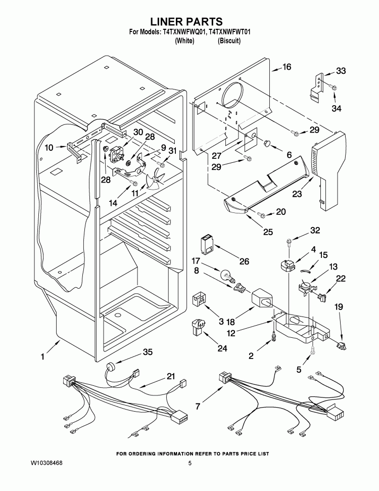 LINER PARTS Diagram and Parts List for T4TXNWFWQ01  Estate Refrigerator