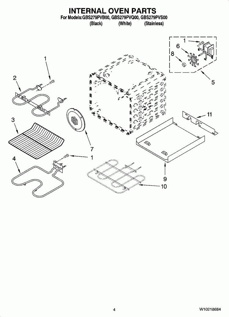 INTERNAL OVEN PARTS Diagram and Parts List for GBS279PVB00  Whirlpool Wall Oven