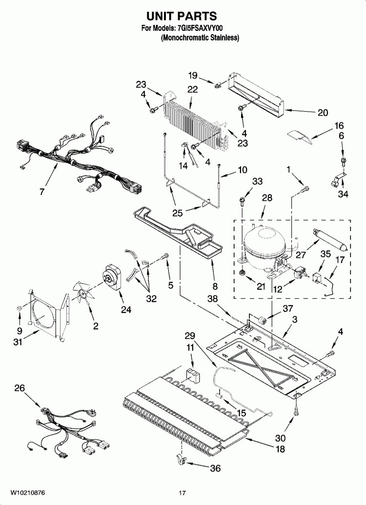 UNIT PARTS, OPTIONAL PARTS (NOT INCLUDED) Diagram and Parts List for 7GI5FSAXVY00  Whirlpool Refrigerator