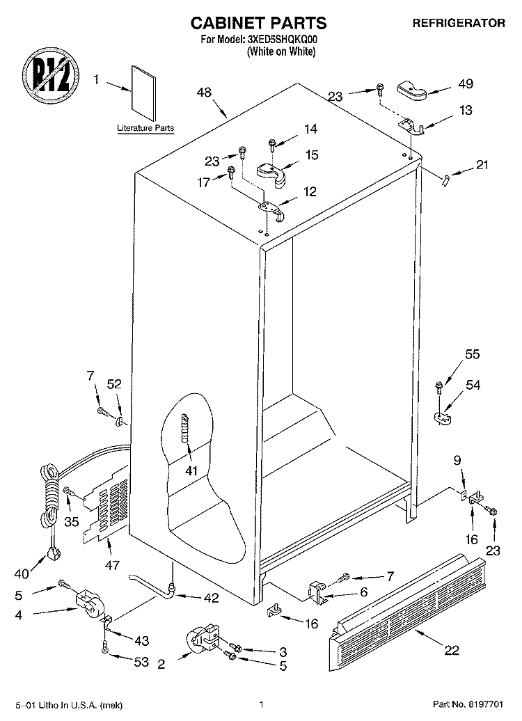 CABINET, LITERATURE Diagram and Parts List for 3XED5SHQKQ00  Whirlpool Refrigerator