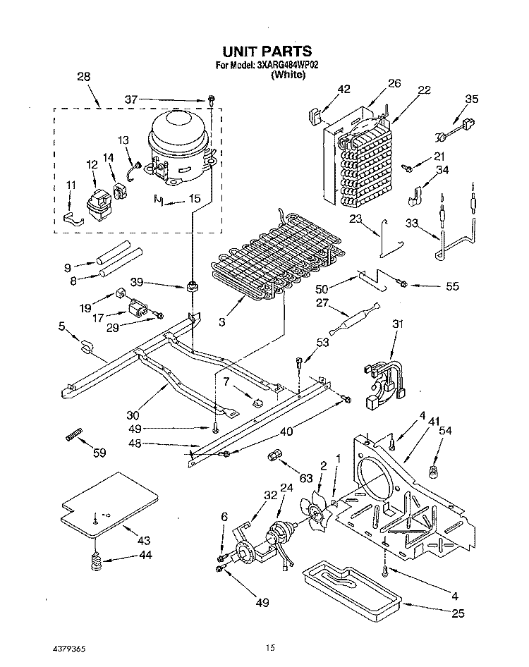 UNIT Diagram and Parts List for 3XARG484WP02  Whirlpool Refrigerator