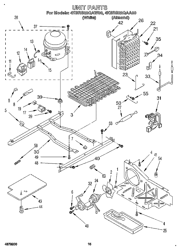 UNIT Diagram and Parts List for 4KSRS22QAA00  KitchenAid Refrigerator