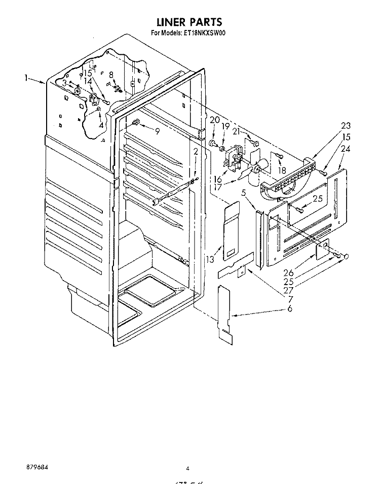 LINER Diagram and Parts List for ET18NKXSW00  Whirlpool Refrigerator