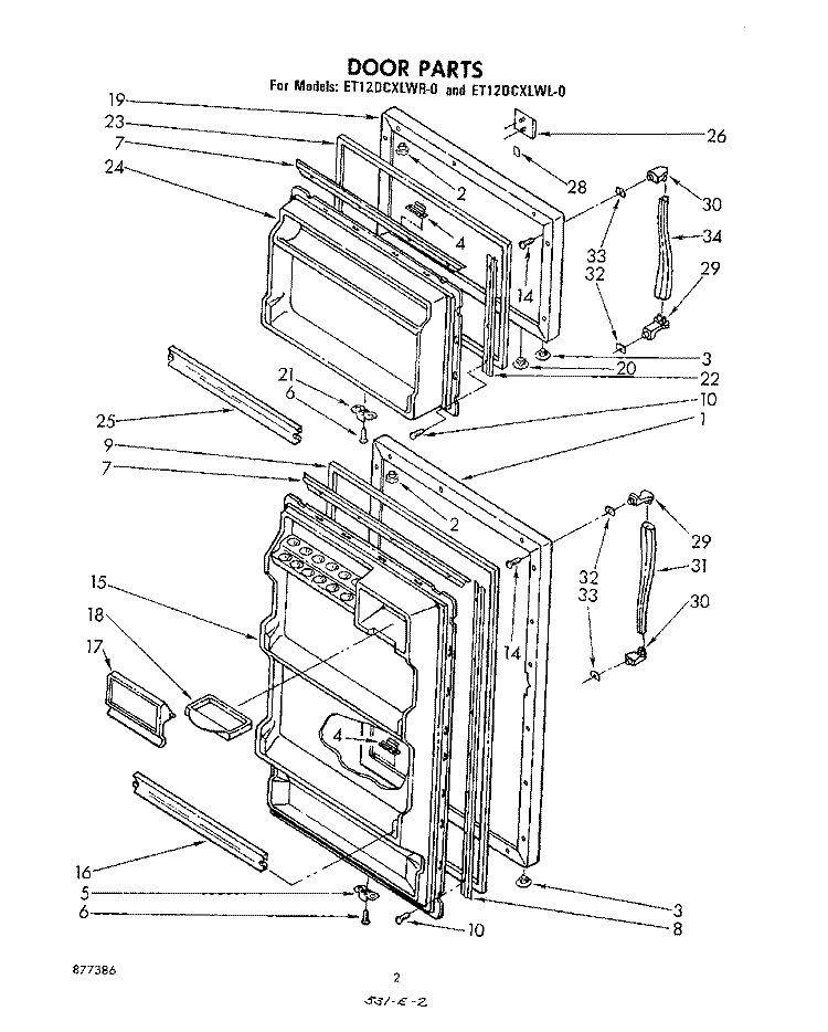 DOOR , LIT/OPTIONAL Diagram and Parts List for ET12DCXLWR0  Whirlpool Refrigerator
