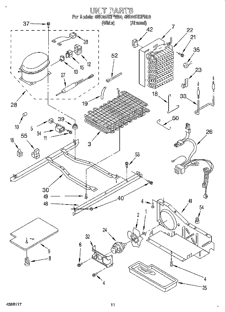 UNIT Diagram and Parts List for 4ED20ZKIFW00  Whirlpool Refrigerator