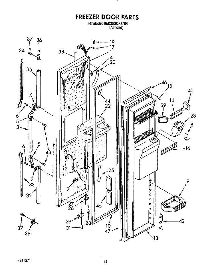 FREEZER DOOR Diagram and Parts List for 8ED25DQXXN01  Whirlpool Refrigerator
