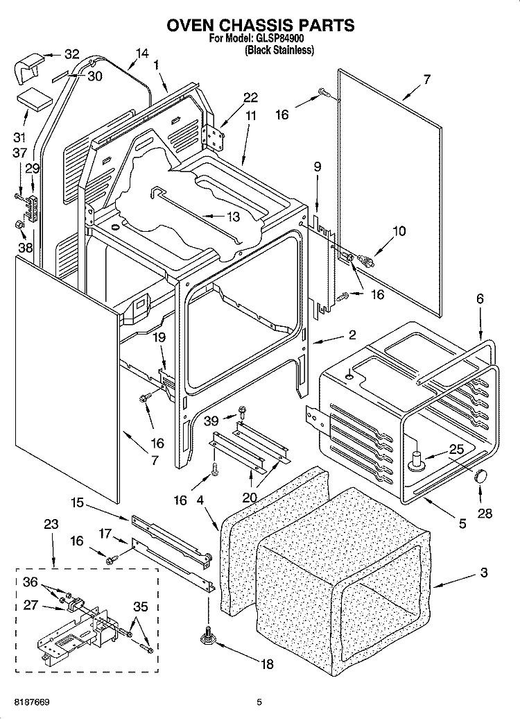 OVEN CHASSIS PARTS Diagram and Parts List for GLSP84900  Whirlpool Range
