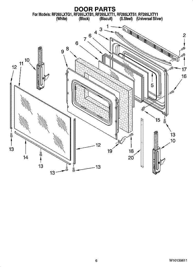 DOOR PARTS, OPTIONAL PARTS Diagram and Parts List for RF265LXTB1  Whirlpool Range