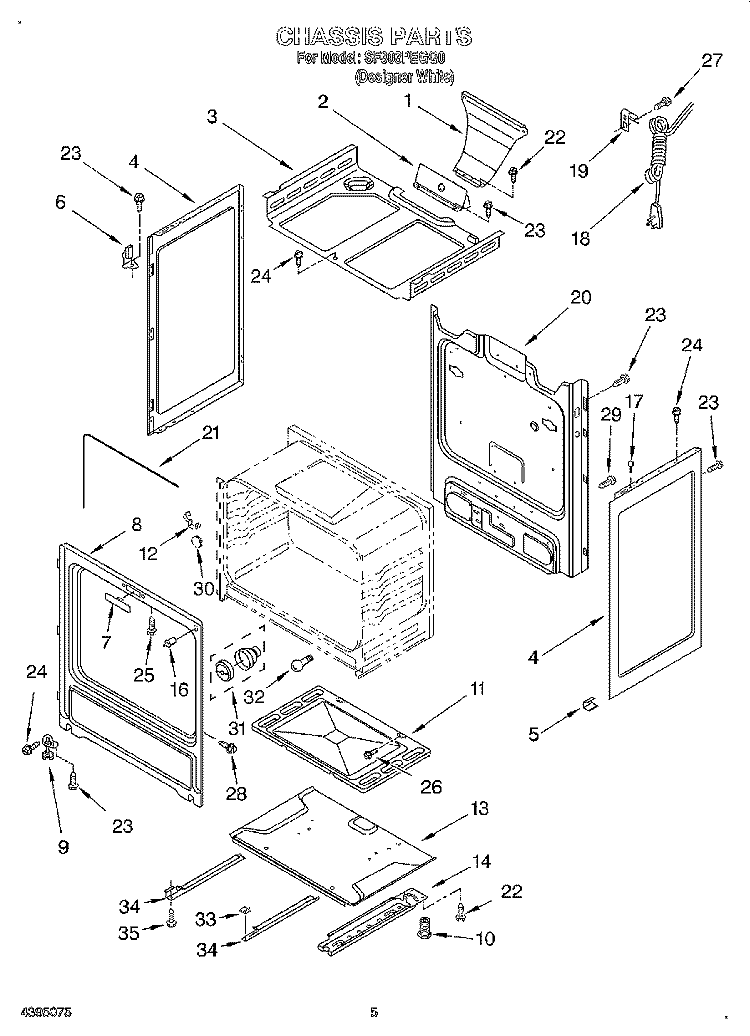 CHASSIS Diagram and Parts List for SF303PEGQ0  Whirlpool Range