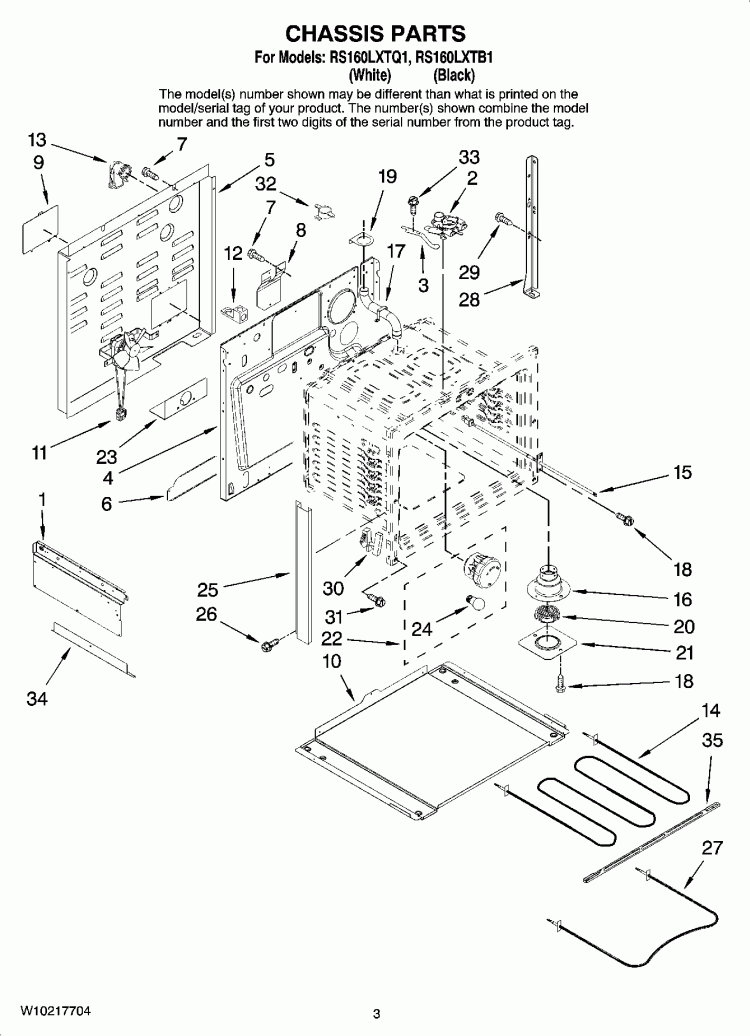 CHASSIS PARTS Diagram and Parts List for RS160LXTQ1  Whirlpool Range