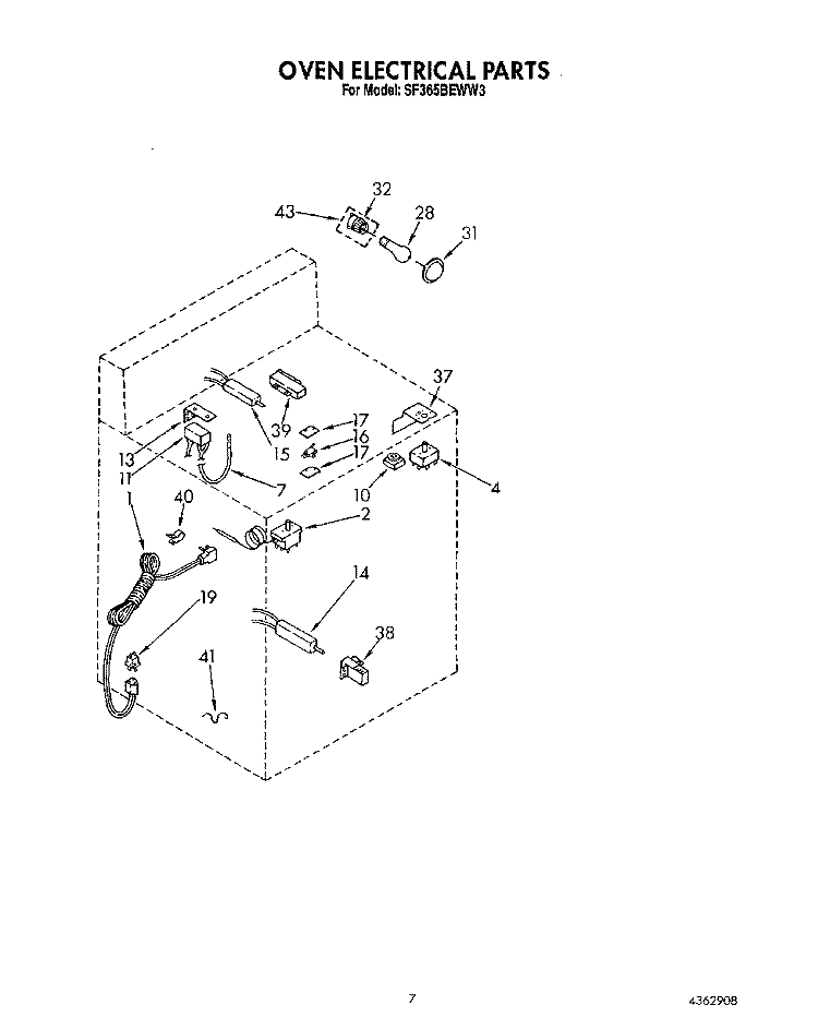 OVEN ELECTRICAL Diagram and Parts List for SF365BEWN3  Whirlpool Range