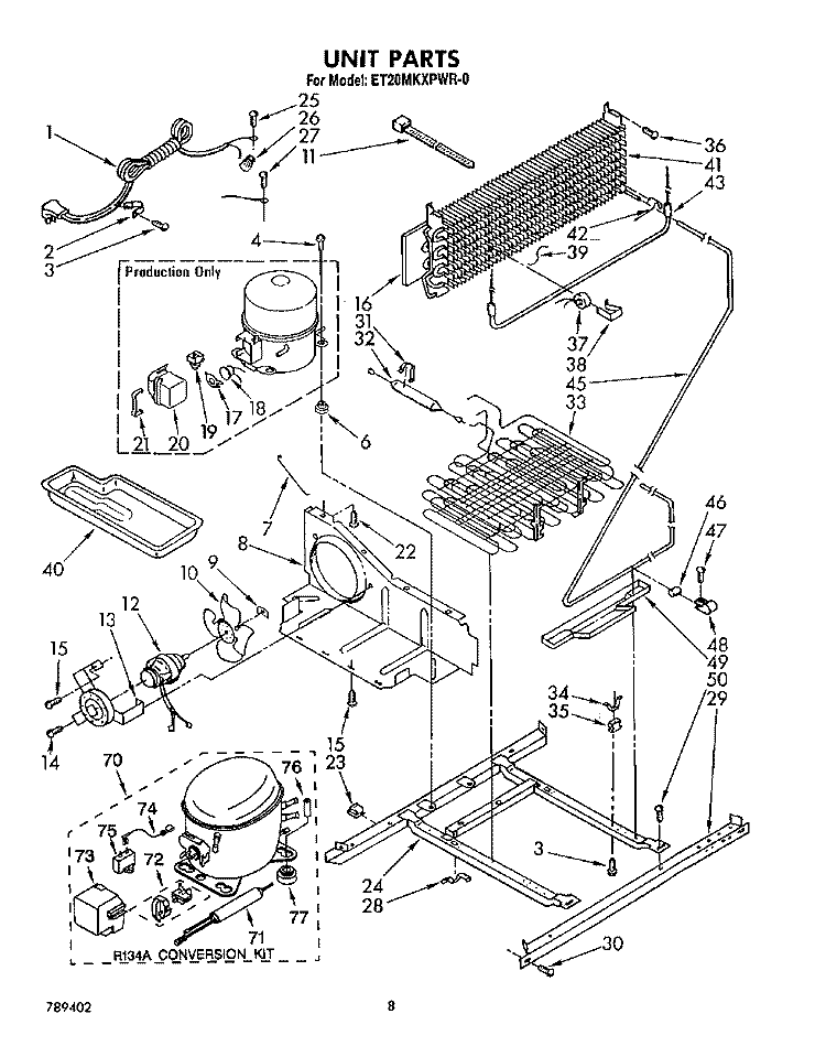 UNIT Diagram and Parts List for ET20MKXPWR0  Whirlpool Refrigerator