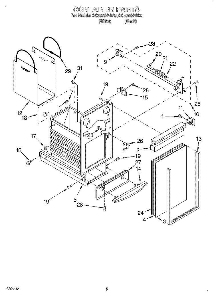 CONTAINER Diagram and Parts List for GC900QPGQ0  Whirlpool Trash Compactor